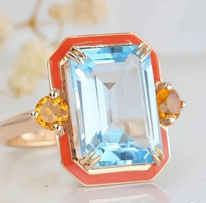 The Capri – Colorblock Art Deco Enamel Ring